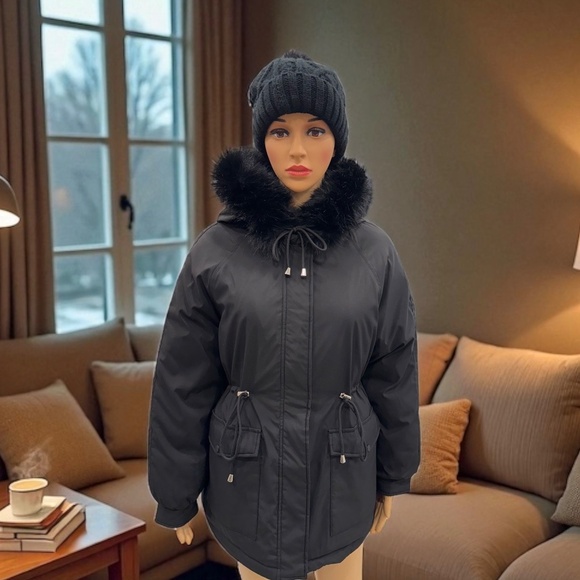 Puffit Faux Fur Mid-Length Hooded Drawstring Parka. NWT - Picture 4 of 12